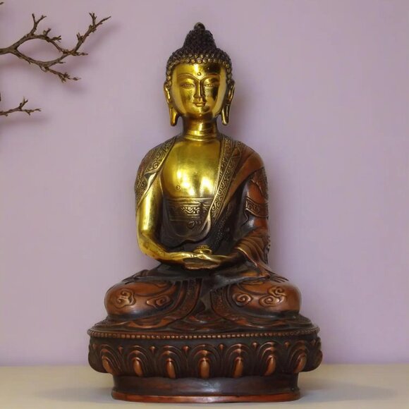 SHAKYAMUNI Artisan DRAGON BUDDHA Statue 8 Painted Bronze Metal Painted Spiritual - Picture 2 of 10